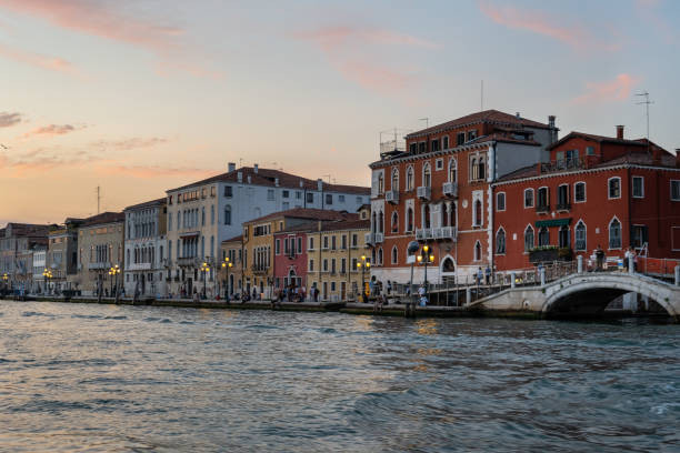 Venice lagoon sunset return